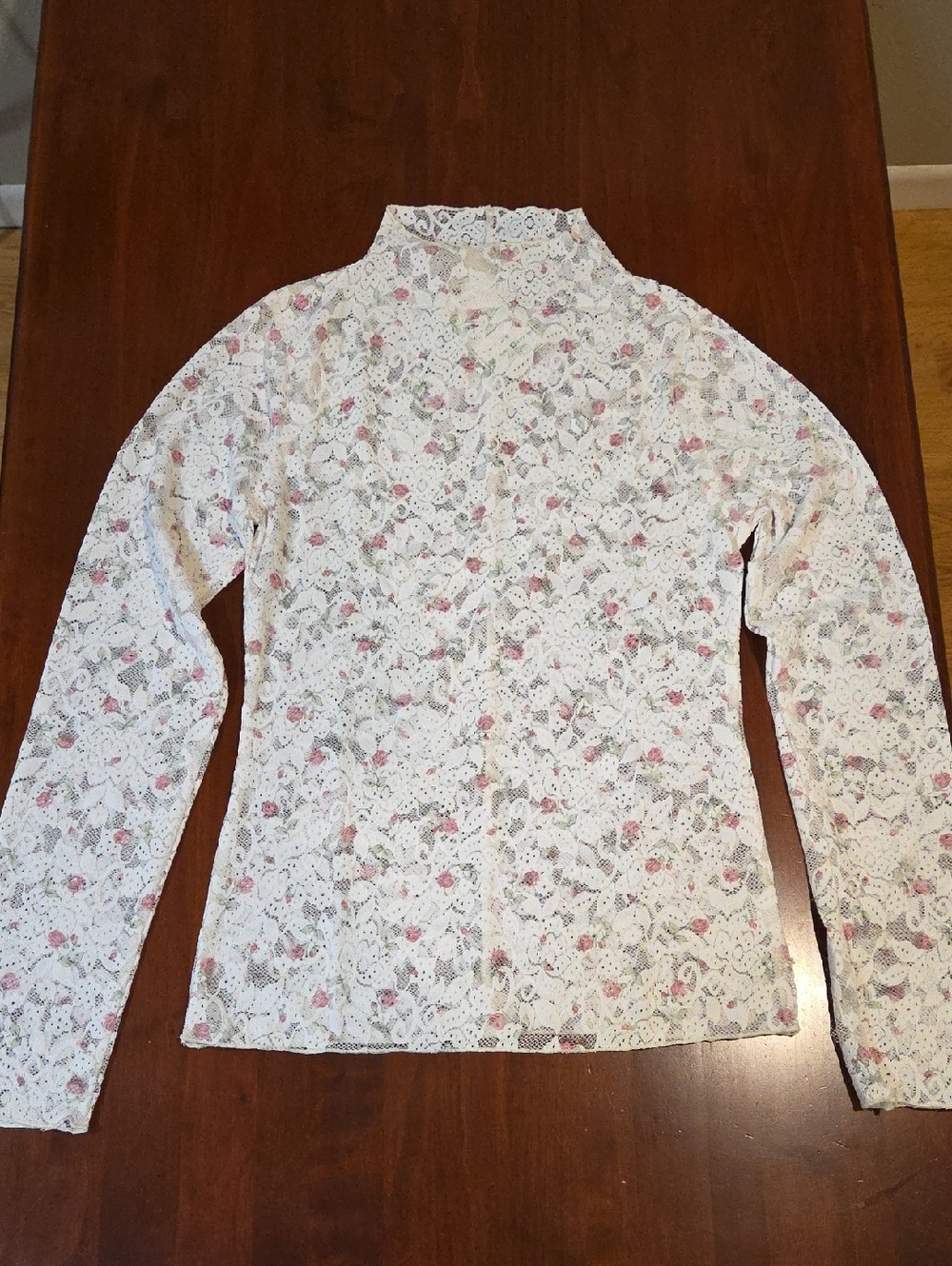 Sheer Floral Layering Long Sleeve Top in Ivory with Pastel Details - Picture 3 of 4